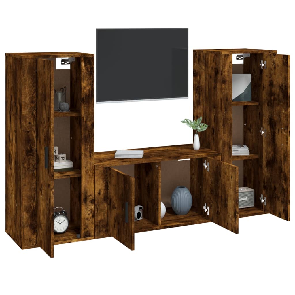 vidaXL 3-tlg. TV-Schrank-Set Räuchereiche Holzwerkstoff