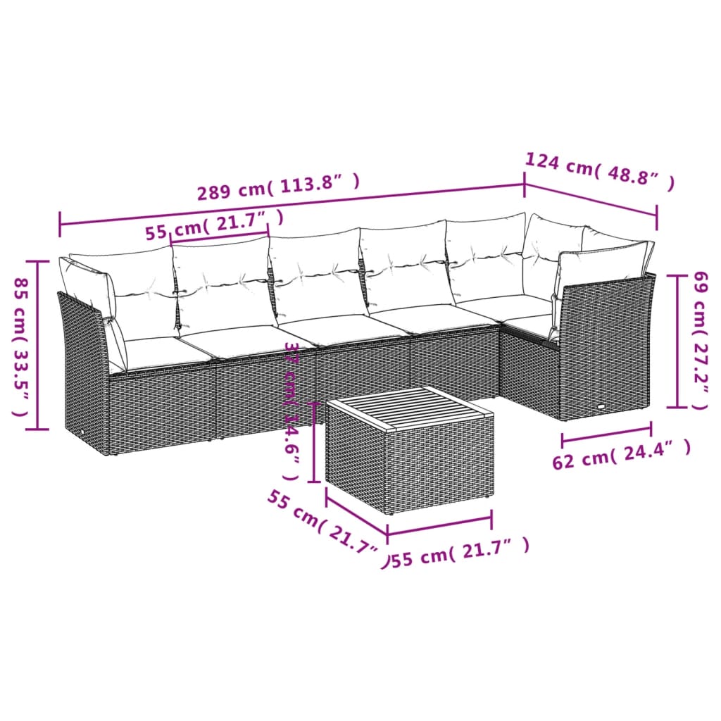 vidaXL 7-tlg. Garten-Sofagarnitur mit Kissen Beige Poly Rattan