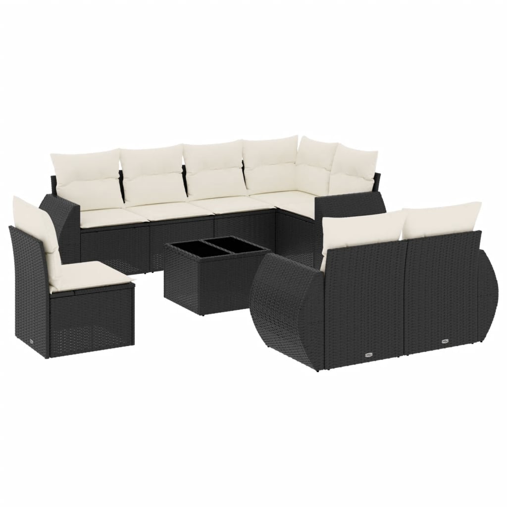 vidaXL 9-tlg. Garten-Sofagarnitur mit Kissen Schwarz Poly Rattan