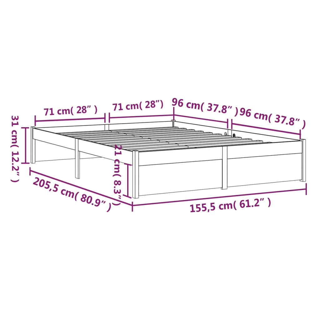 vidaXL Massivholzbett Schwarz 150x200 cm