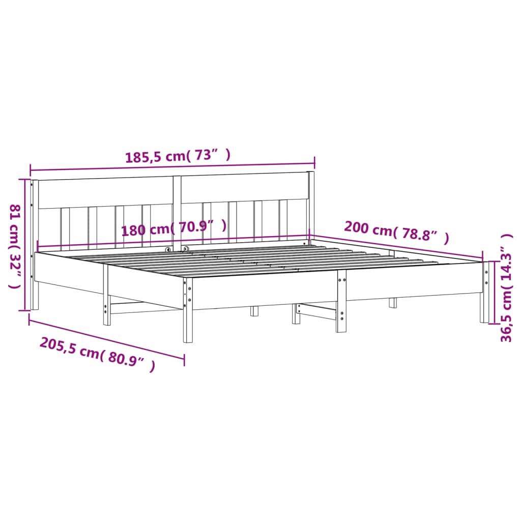 vidaXL Massivholzbett ohne Matratze Weiß 180x200 cm Kiefernholz