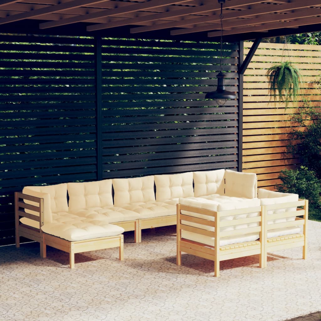 vidaXL 9-tlg. Garten-Lounge-Set mit Creme Kissen Massivholz Kiefer