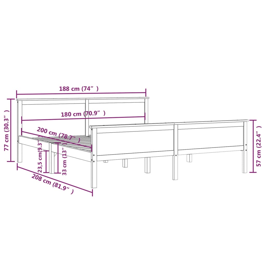 vidaXL Massivholzbett Kiefer 180x200 cm