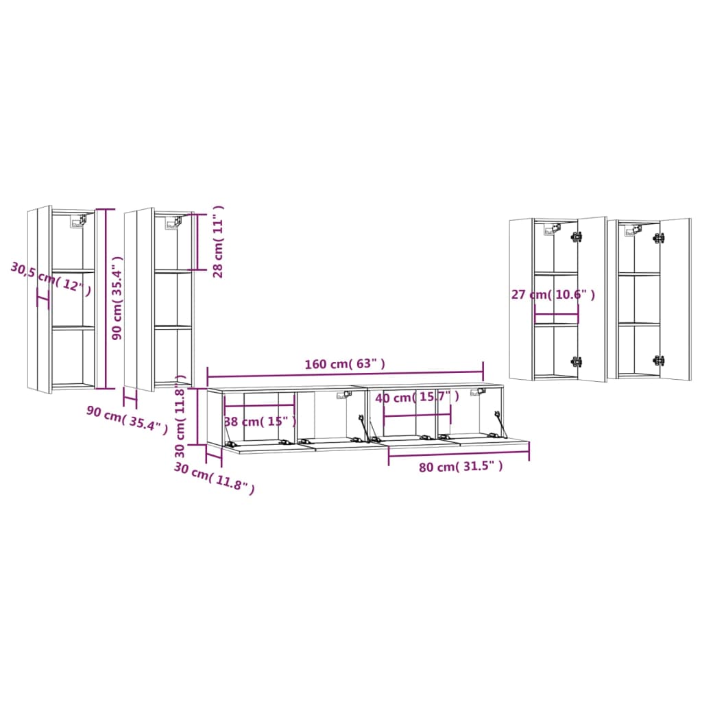 vidaXL 6-tlg. TV-Schrank-Set Sonoma-Eiche Holzwerkstoff