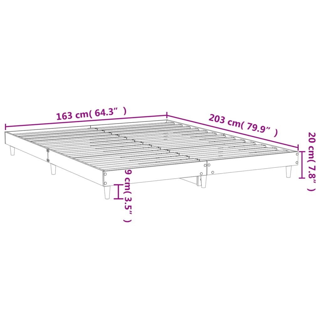 vidaXL Bettgestell Grau Sonoma 160x200 cm Holzwerkstoff