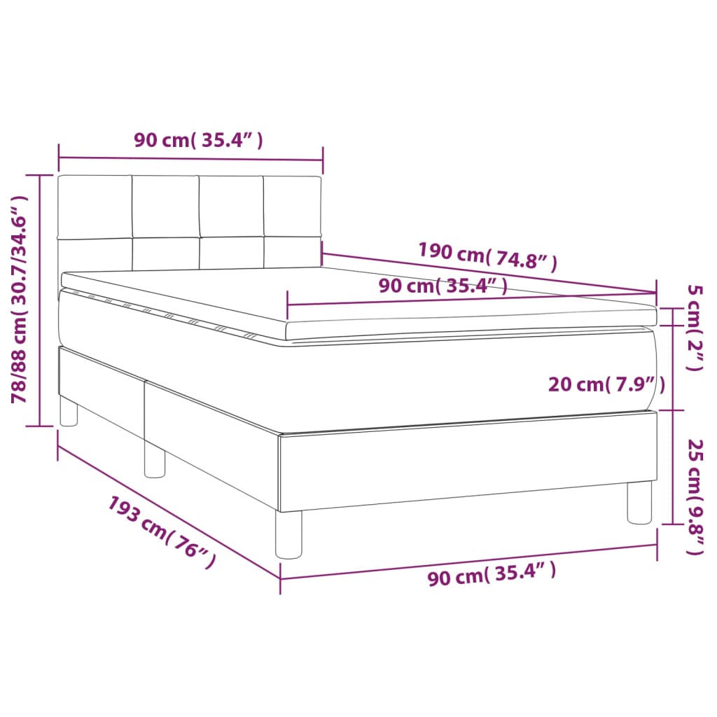 vidaXL Boxspringbett mit Matratze & LED Blau 90x190 cm Stoff