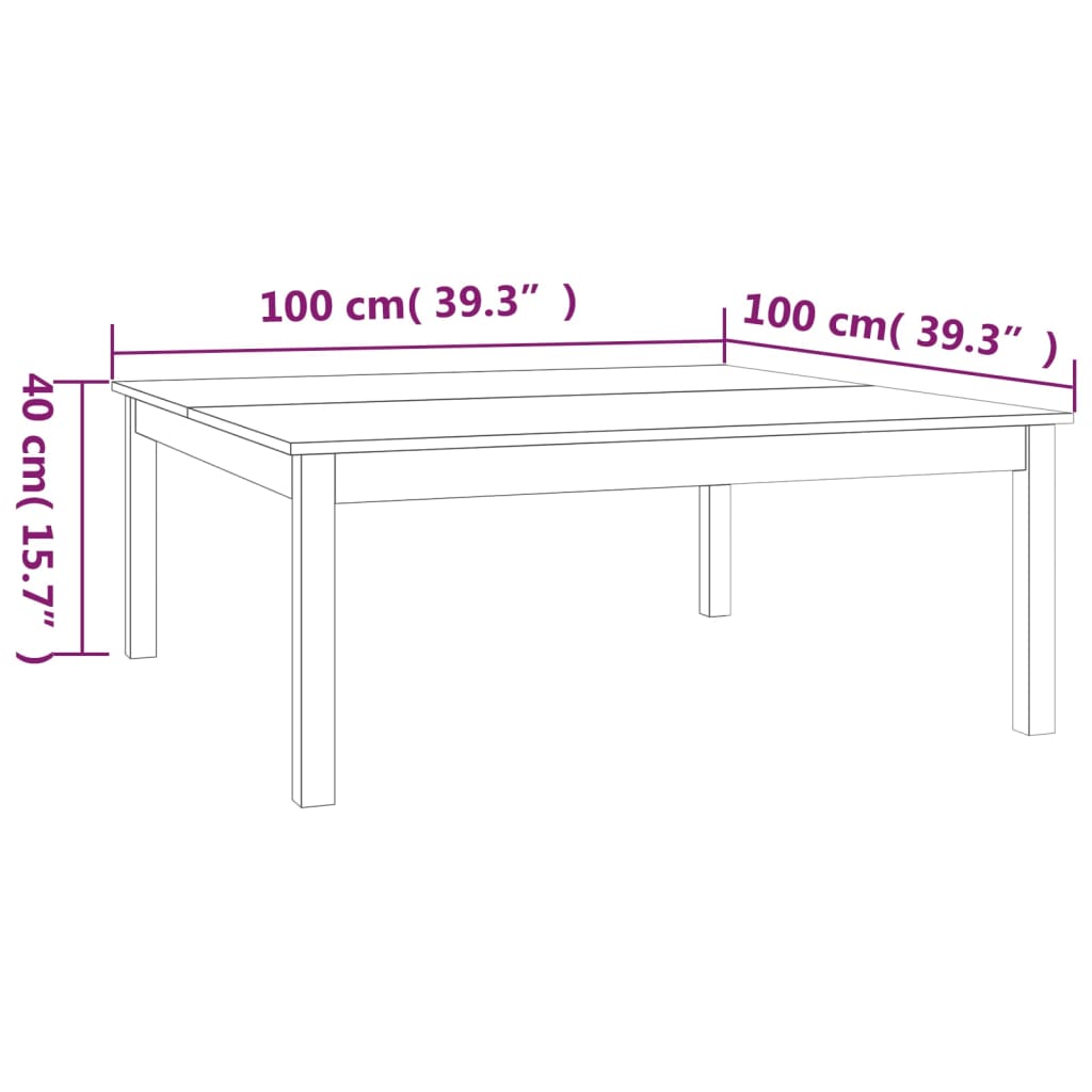 vidaXL Couchtisch 100x100x40 cm Massivholz Kiefer