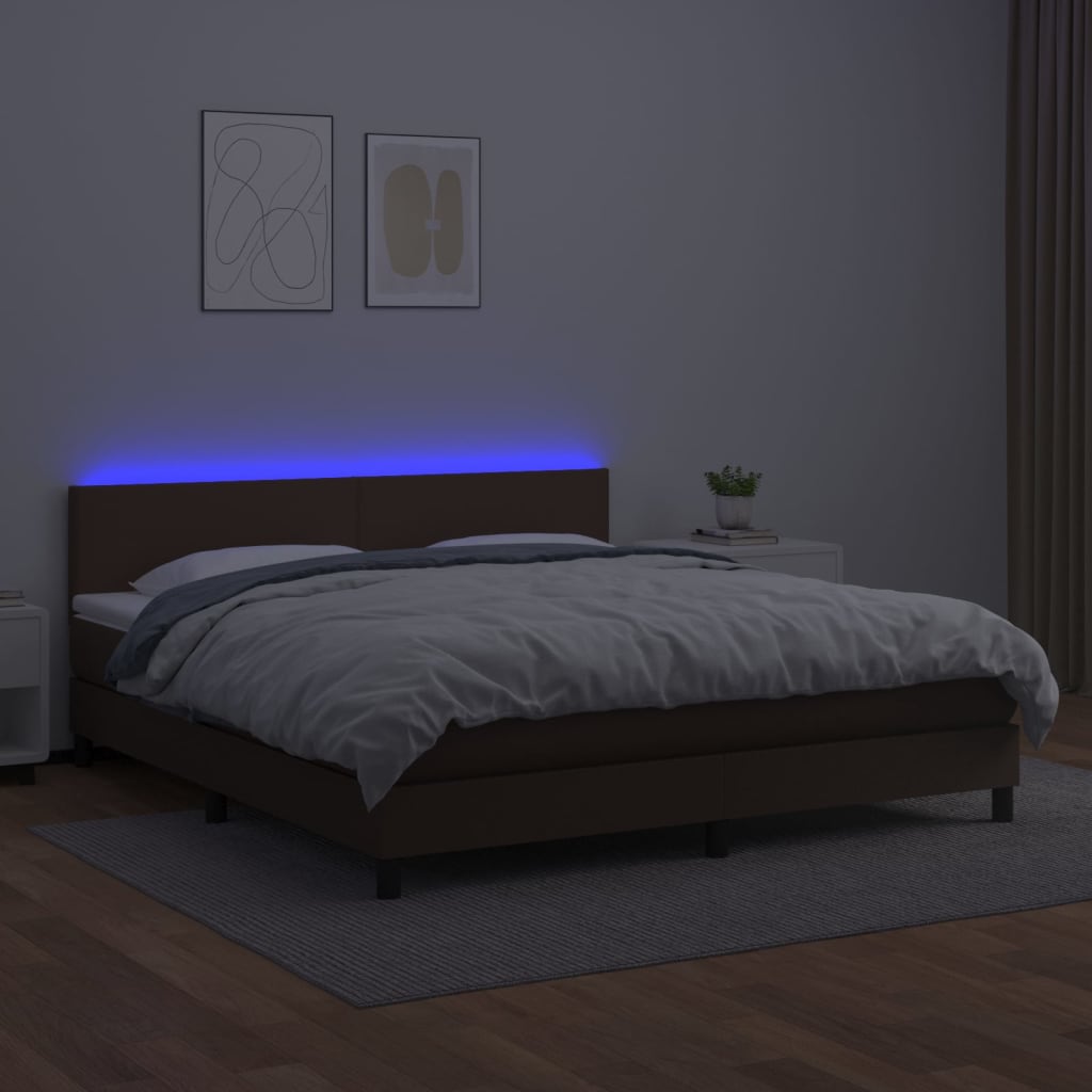 vidaXL Boxspringbett mit Matratze & LED Braun 160x200 cm Kunstleder