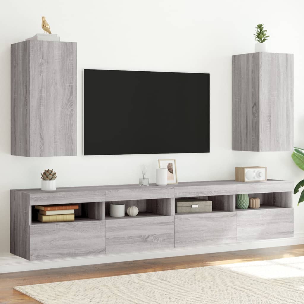 vidaXL TV-Wandschränke mit LED-Leuchten 2Stk. Grau Sonoma 30,5x35x70cm