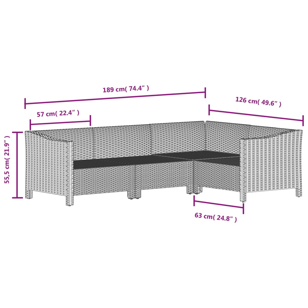 vidaXL 4-tlg. Garten-Lounge-Set mit Kissen Grau Poly Rattan