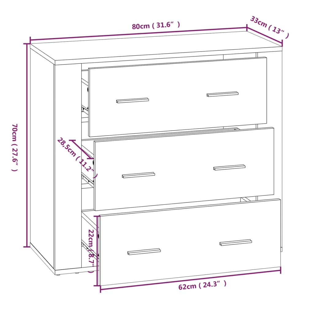 vidaXL Sideboard Grau Sonoma 80x33x70 cm Holzwerkstoff