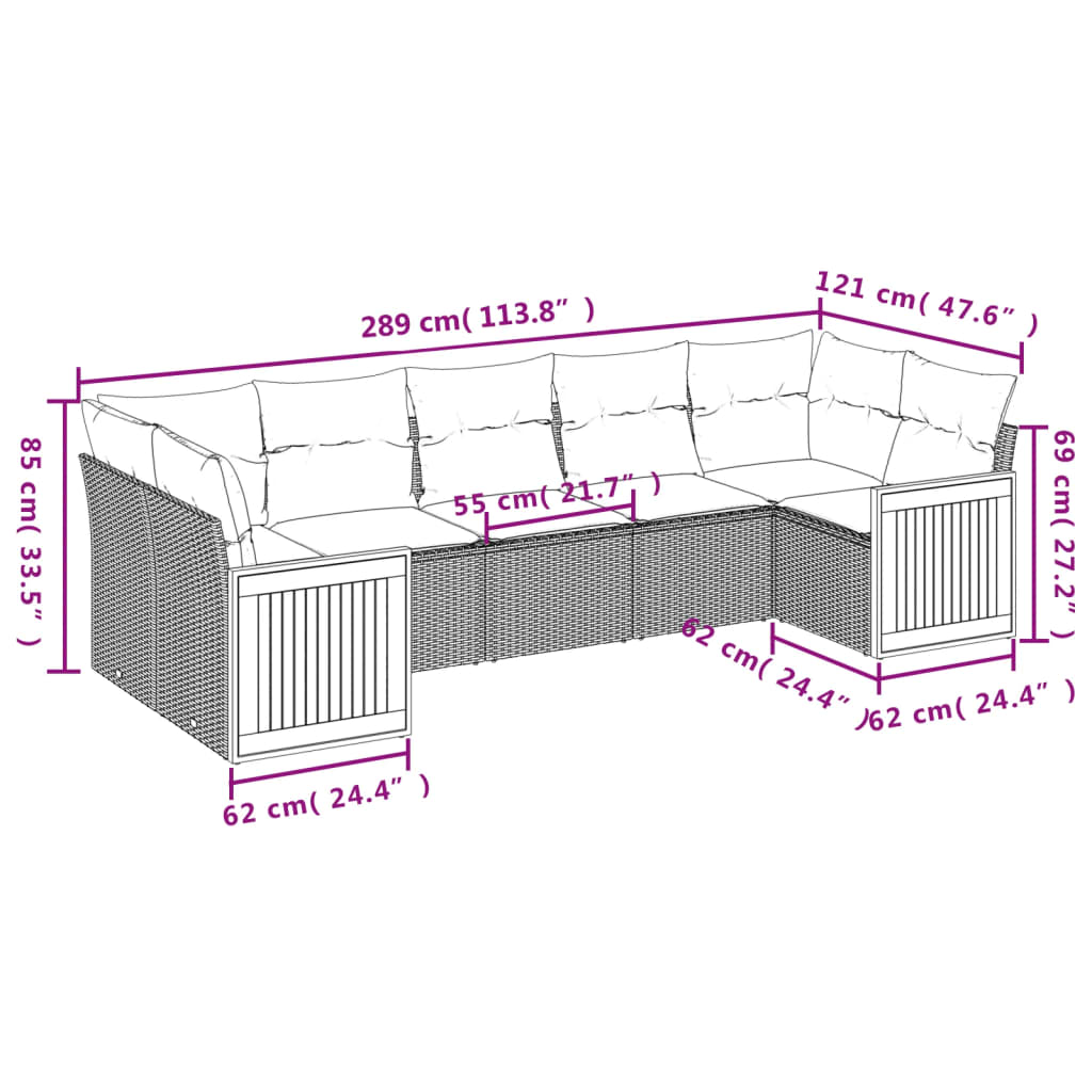 vidaXL 7-tlg. Garten-Sofagarnitur mit Kissen Grau Poly Rattan