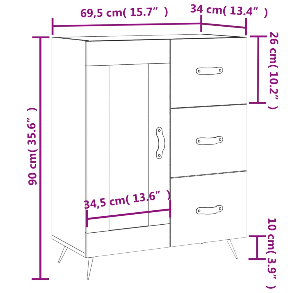 vidaXL Sideboard Räuchereiche 69,5x34x90 cm Holzwerkstoff