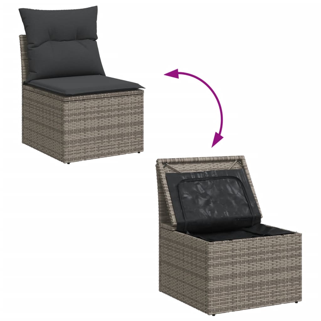 vidaXL 7-tlg. Garten-Sofagarnitur mit Kissen Grau Poly Rattan