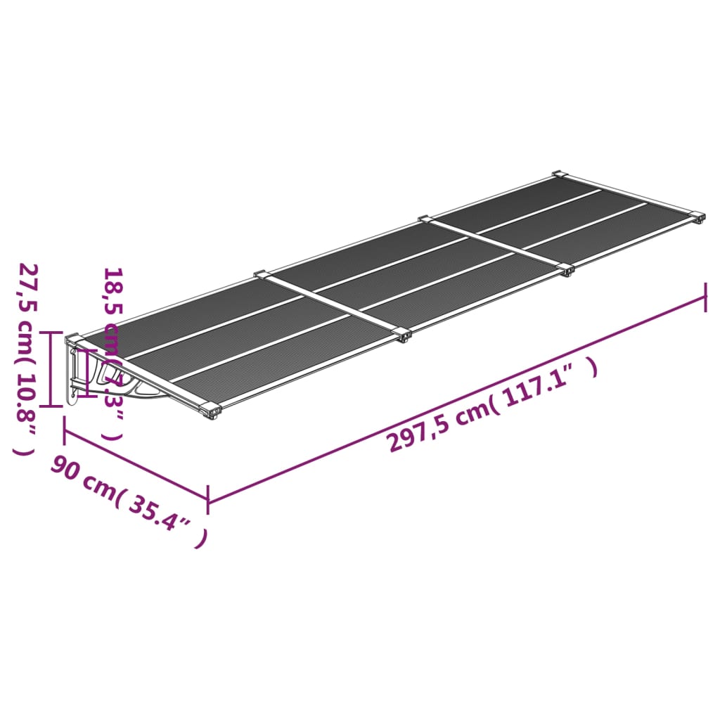 vidaXL Türvordach Schwarz und Transparent 297,5x90 cm Polycarbonat