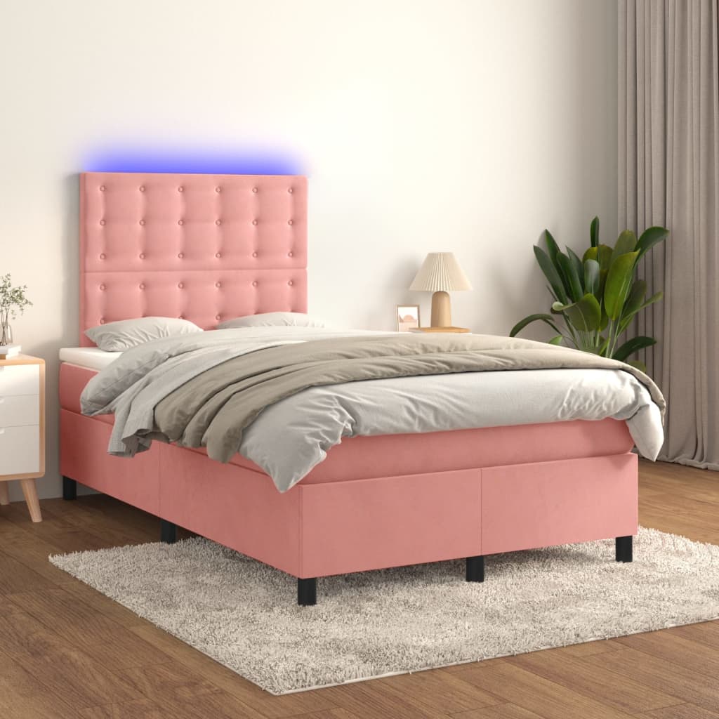 vidaXL Boxspringbett mit Matratze & LED Rosa 120x190 cm Samt