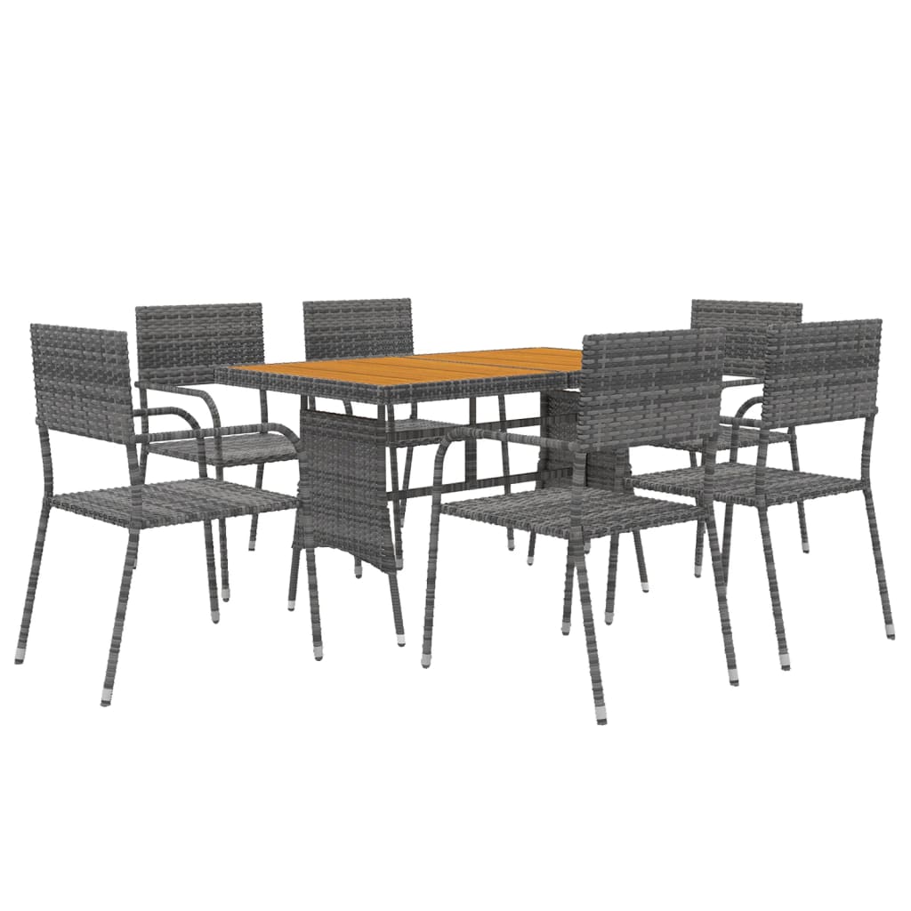 vidaXL 7-tlg. Garten-Essgruppe Poly Rattan Grau