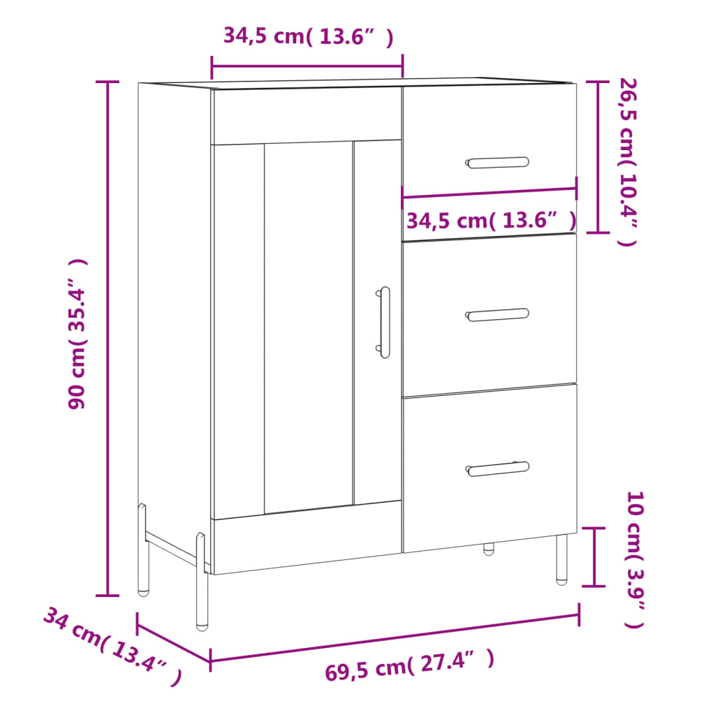 vidaXL Sideboard Hochglanz-Weiß 69,5x34x90 cm Holzwerkstoff