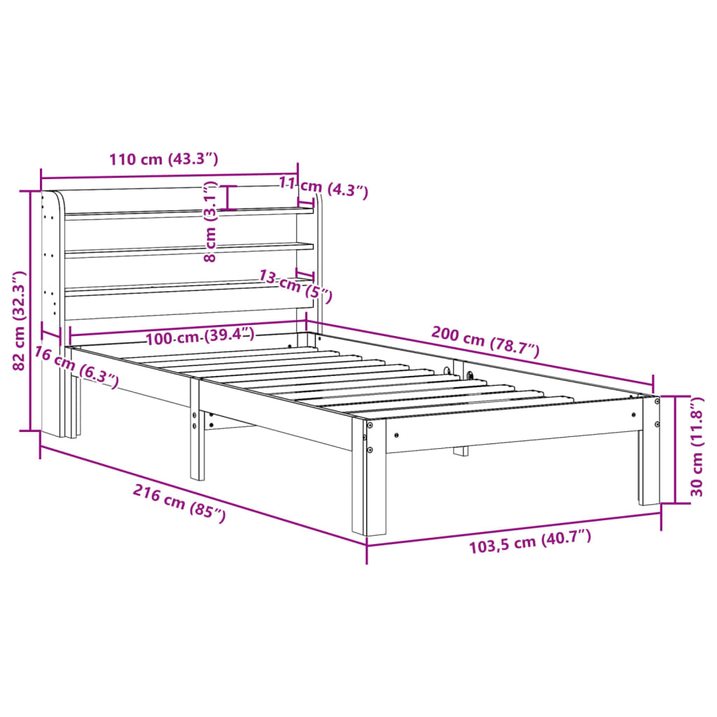 vidaXL Bettgestell mit Kopfteil ohne Matratze Weiß 100x200 cm