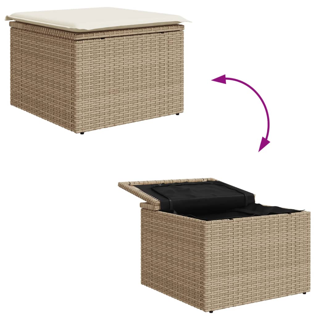 vidaXL Gartenhocker mit Kissen Beige 55x55x37 cm Poly Rattan