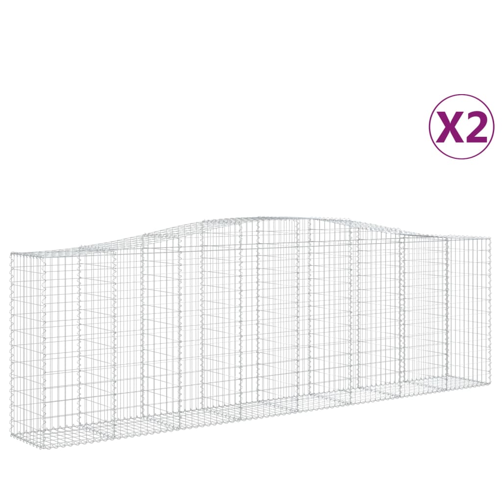 vidaXL Gabionen mit Hochbogen 2 Stk. 400x50x120/140cm Verzinktes Eisen