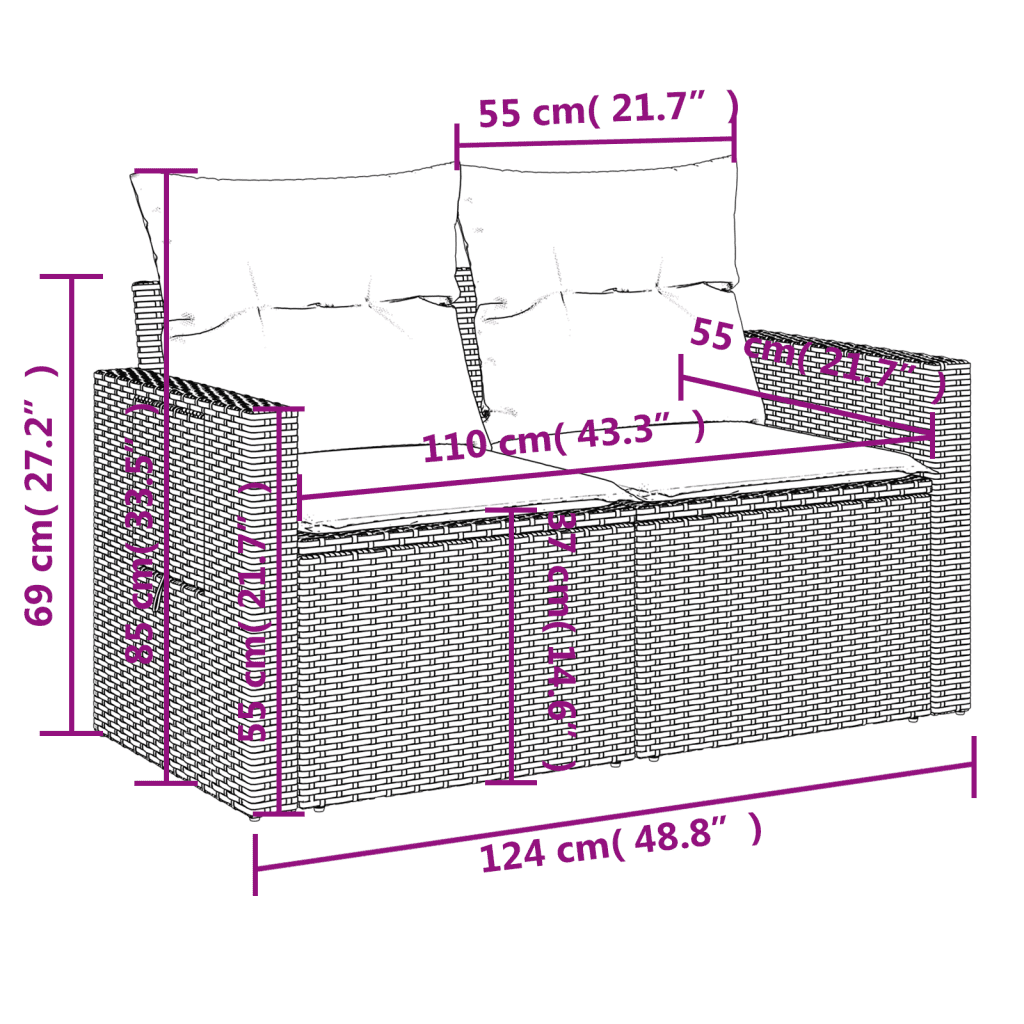 vidaXL 5-tlg. Garten-Sofagarnitur mit Kissen Schwarz Poly Rattan