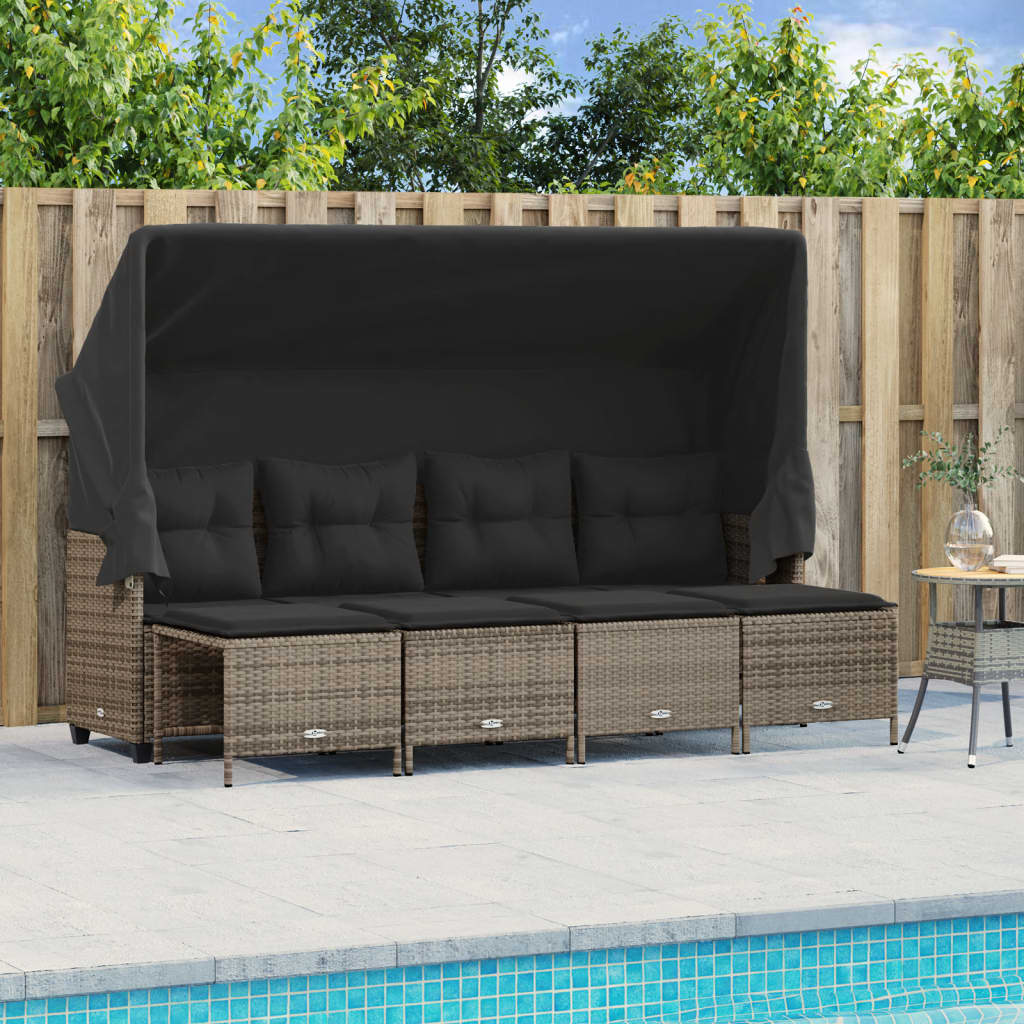 vidaXL 5-tlg. Garten-Sofagarnitur mit Kissen Grau Poly Rattan