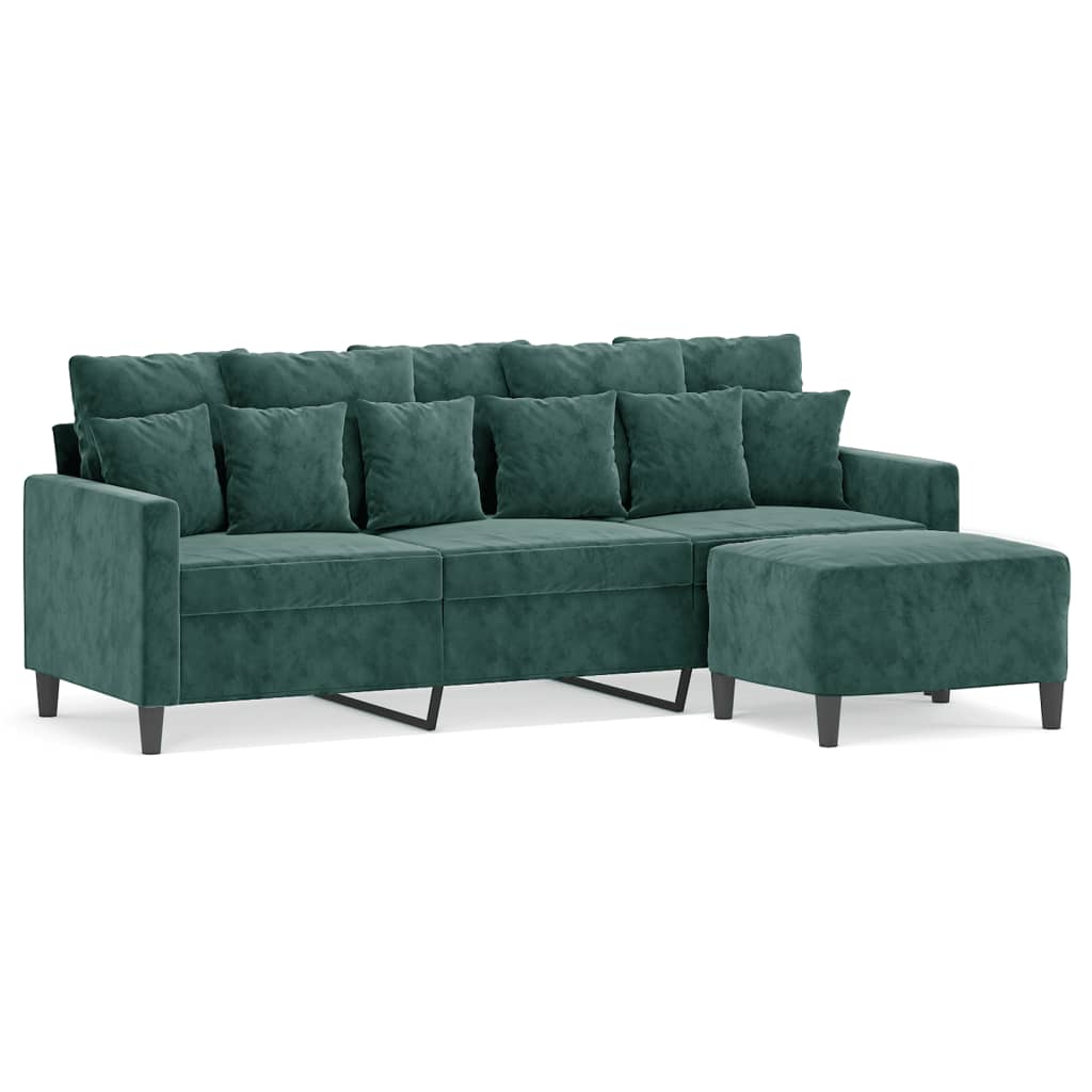 vidaXL 3-Sitzer-Sofa mit Hocker Dunkelgrün 180 cm Samt