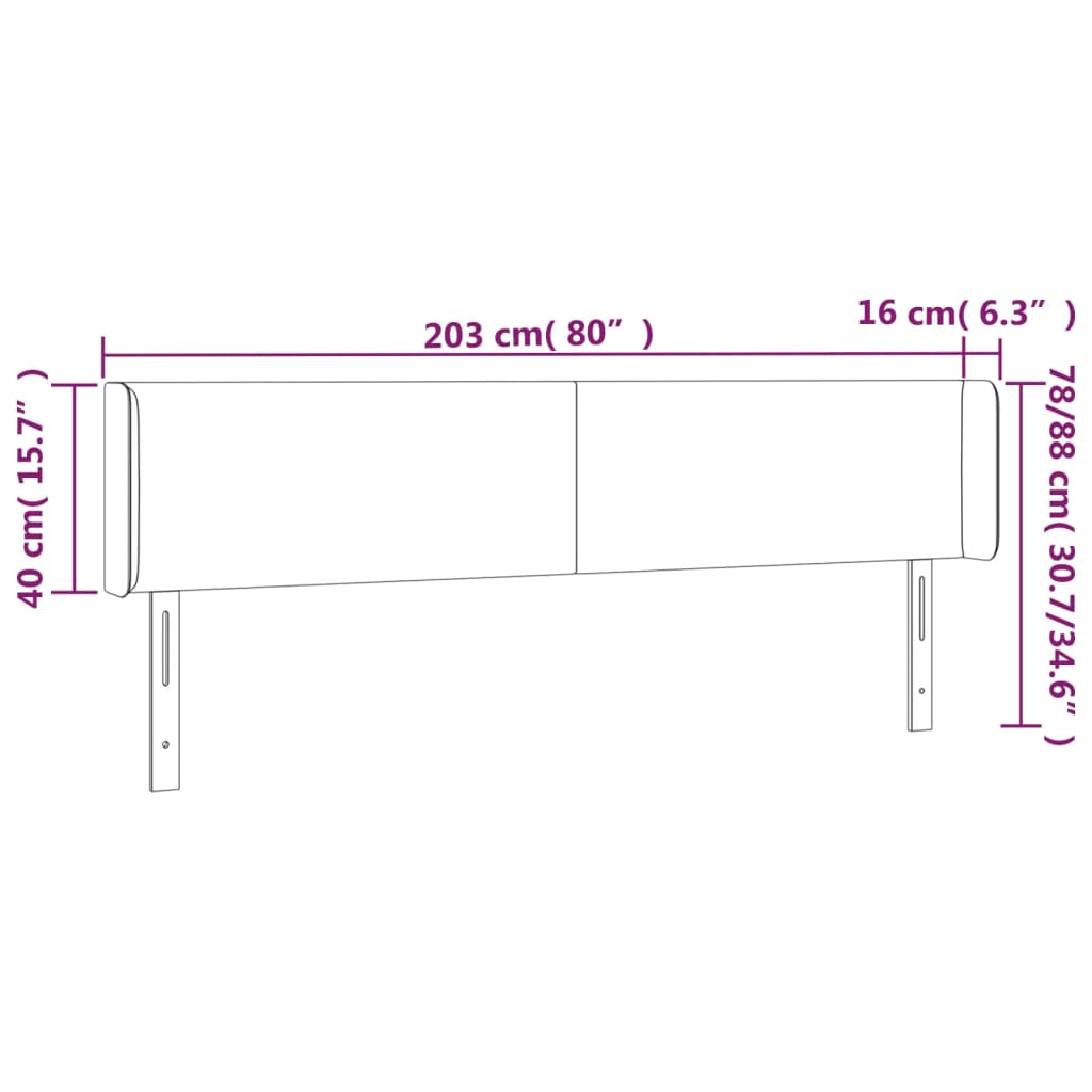 vidaXL LED Kopfteil Weiß 203x16x78/88 cm Kunstleder