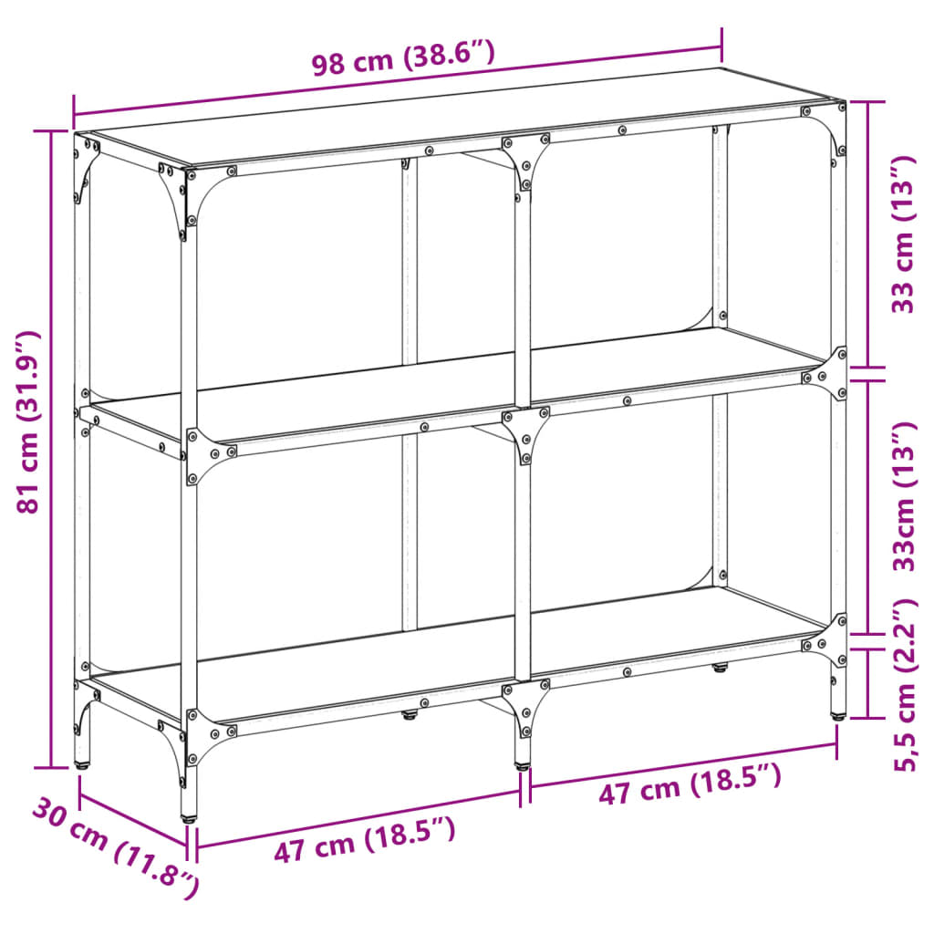 vidaXL Konsolentisch mit Glasplatte Schwarz 98x30x81 cm Stahl