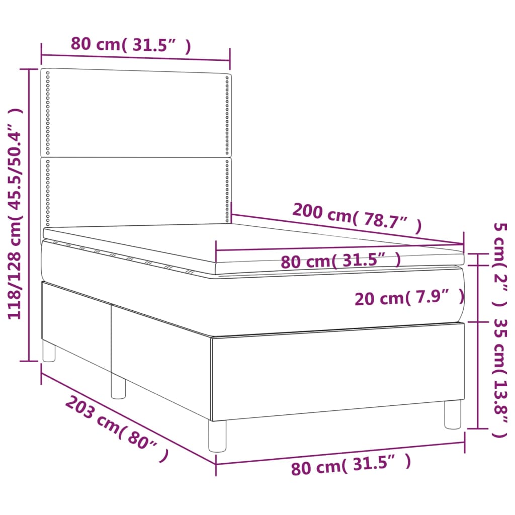 vidaXL Boxspringbett mit Matratze & LED Dunkelgrün 80x200 cm Samt