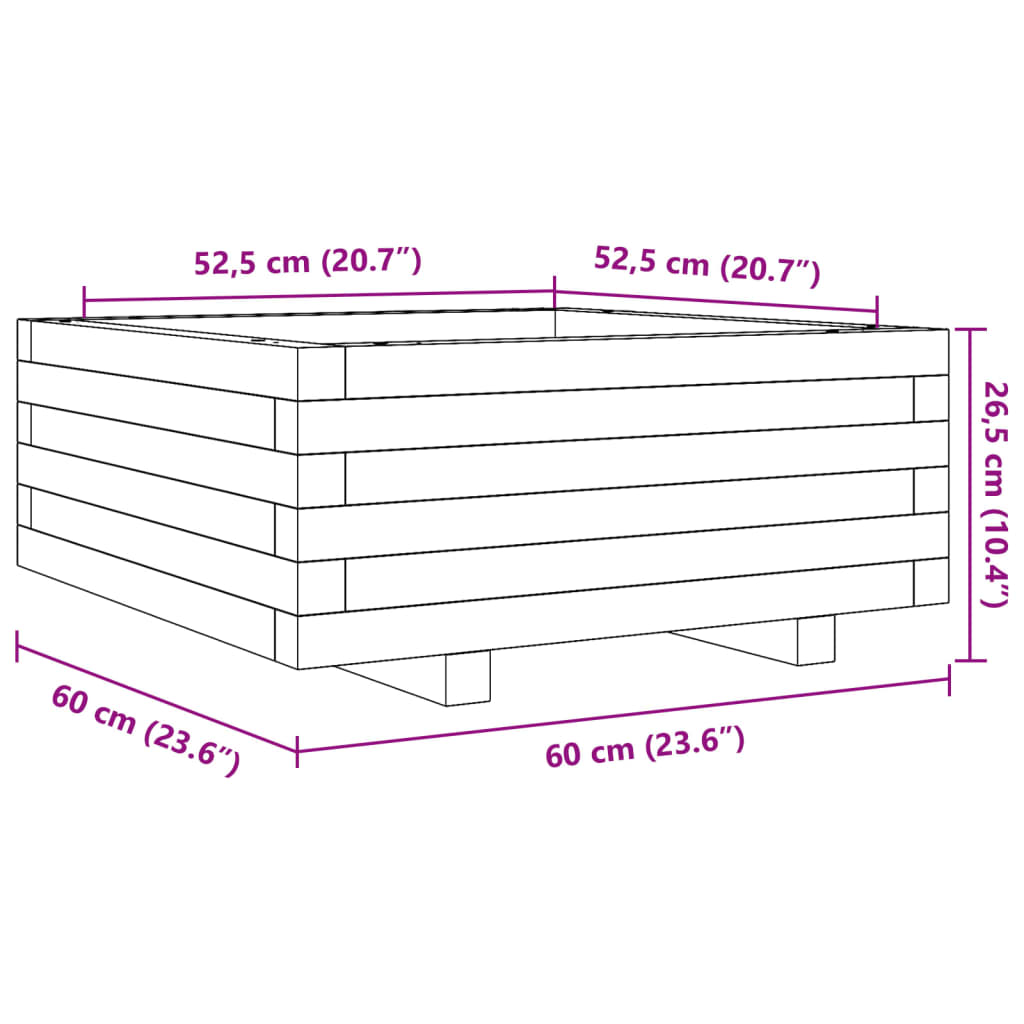 vidaXL Pflanzkübel Weiß 60x60x26,5 cm Massivholz Kiefer