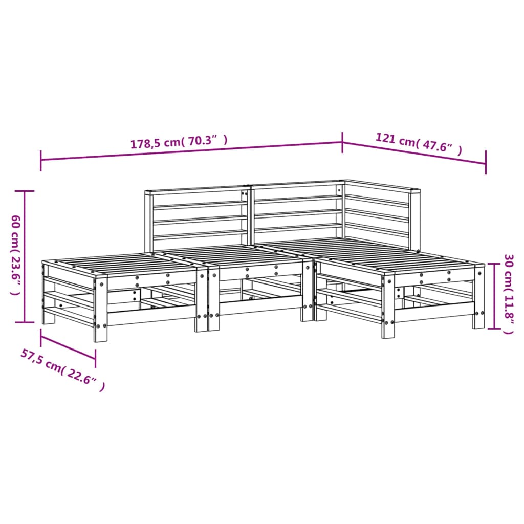 vidaXL 4-tlg. Garten-Lounge-Set Honigbraun Massivholz Kiefer