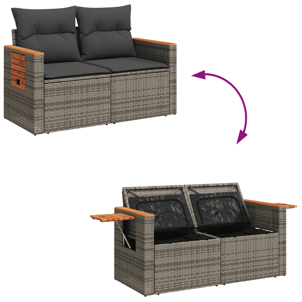 vidaXL 6-tlg. Garten-Sofagarnitur mit Kissen Grau Poly Rattan