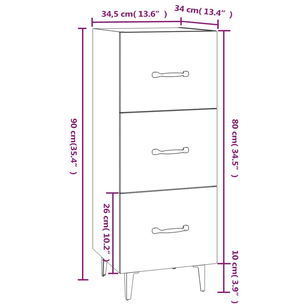 vidaXL Sideboard Sonoma-Eiche 34,5x34x90 cm Holzwerkstoff