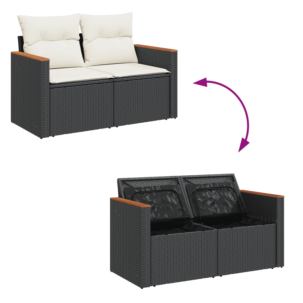 vidaXL 8-tlg. Garten-Sofagarnitur mit Kissen Schwarz Poly Rattan