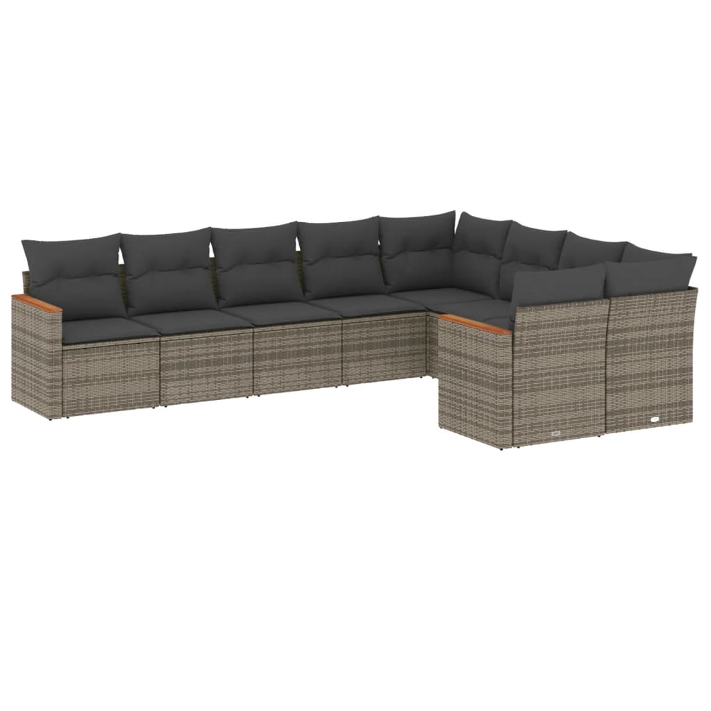 vidaXL 9-tlg. Garten-Sofagarnitur mit Kissen Grau Poly Rattan