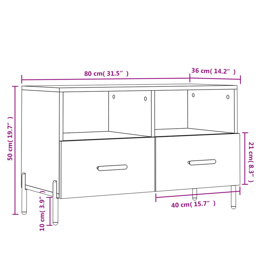 vidaXL TV-Schrank Betongrau 80x36x50 cm Holzwerkstoff