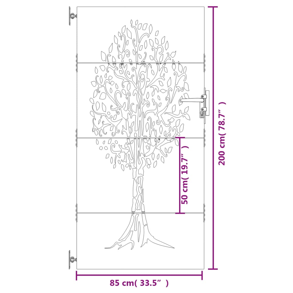 vidaXL Gartentor 85x200 cm Cortenstahl Baum-Design