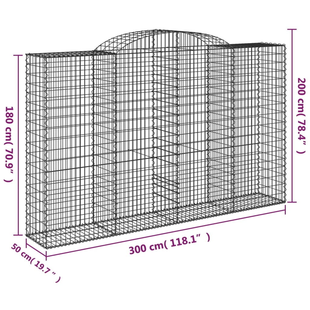 vidaXL Gabionen mit Hochbogen 13 Stk 300x50x180/200cm Verzinktes Eisen