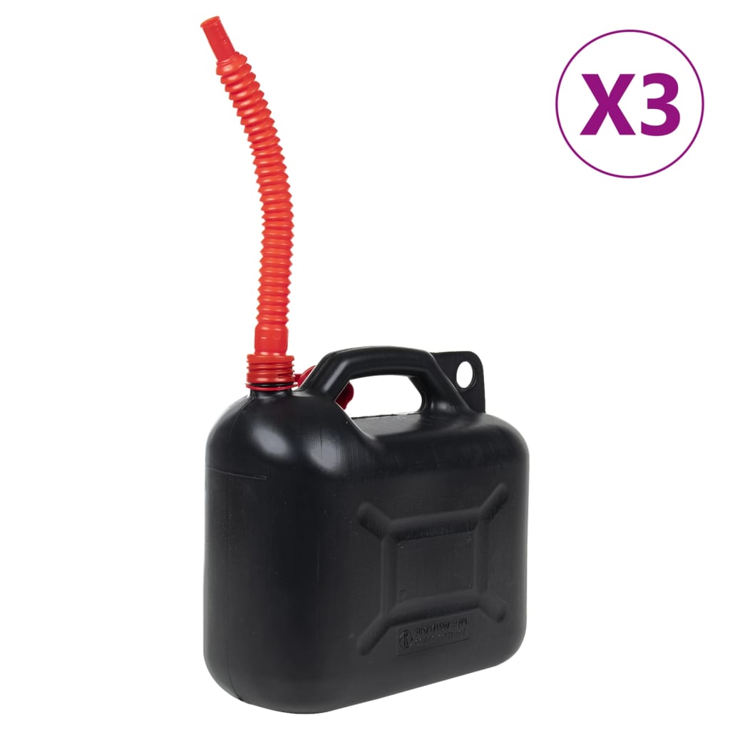 vidaXL Benzinkanister mit Flexiblem Ausgießer 3 Stk. Schwarz 10 L