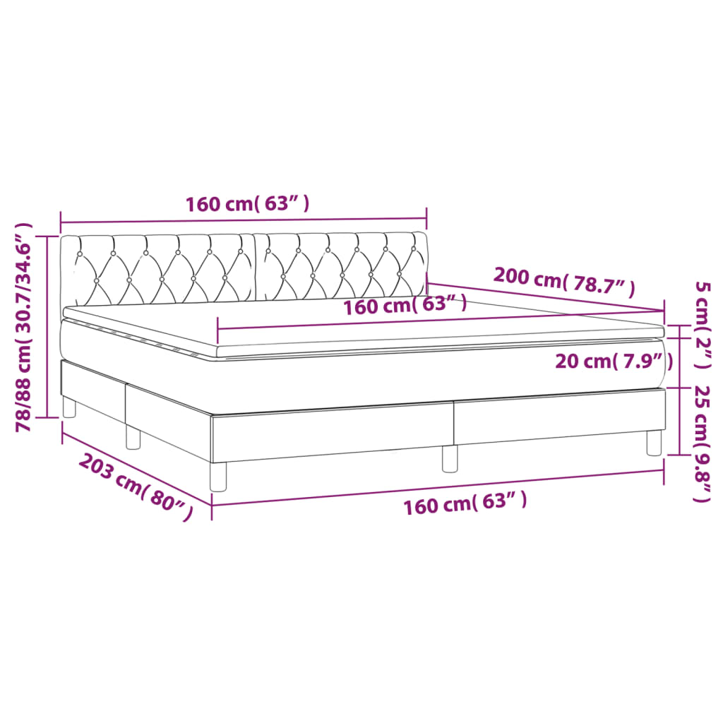 vidaXL Boxspringbett mit Matratze Creme 160x200 cm Stoff