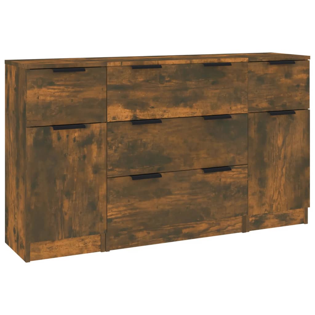 vidaXL 3-tlg. Sideboard-Set Räuchereiche Holzwerkstoff