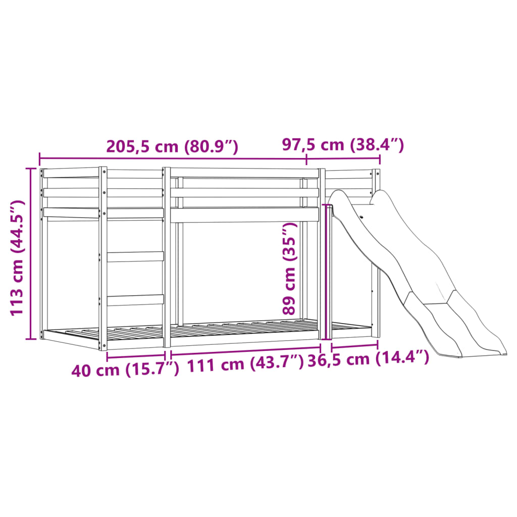 vidaXL Etagenbett mit Rutsche und Gardinen Blau 90x200 cm