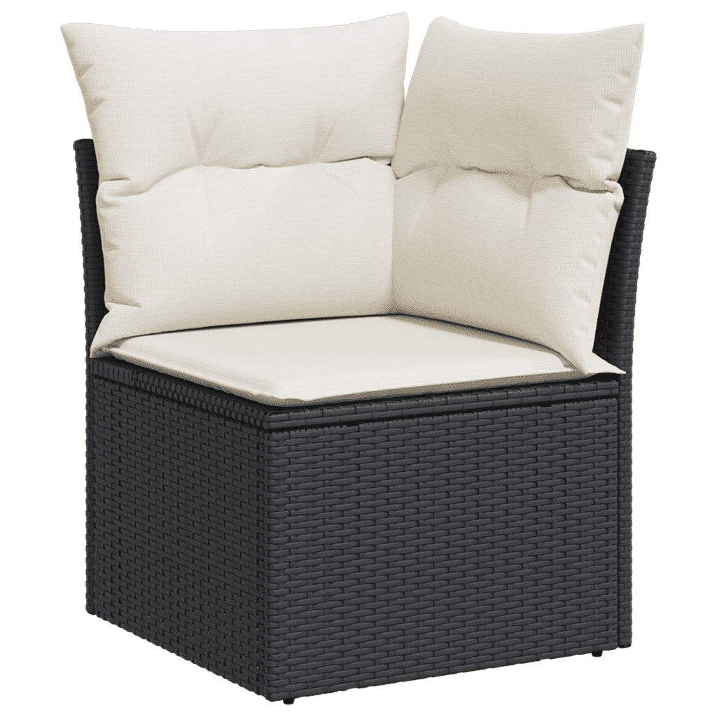 vidaXL 3-tlg. Garten-Sofagarnitur mit Kissen Schwarz Poly Rattan