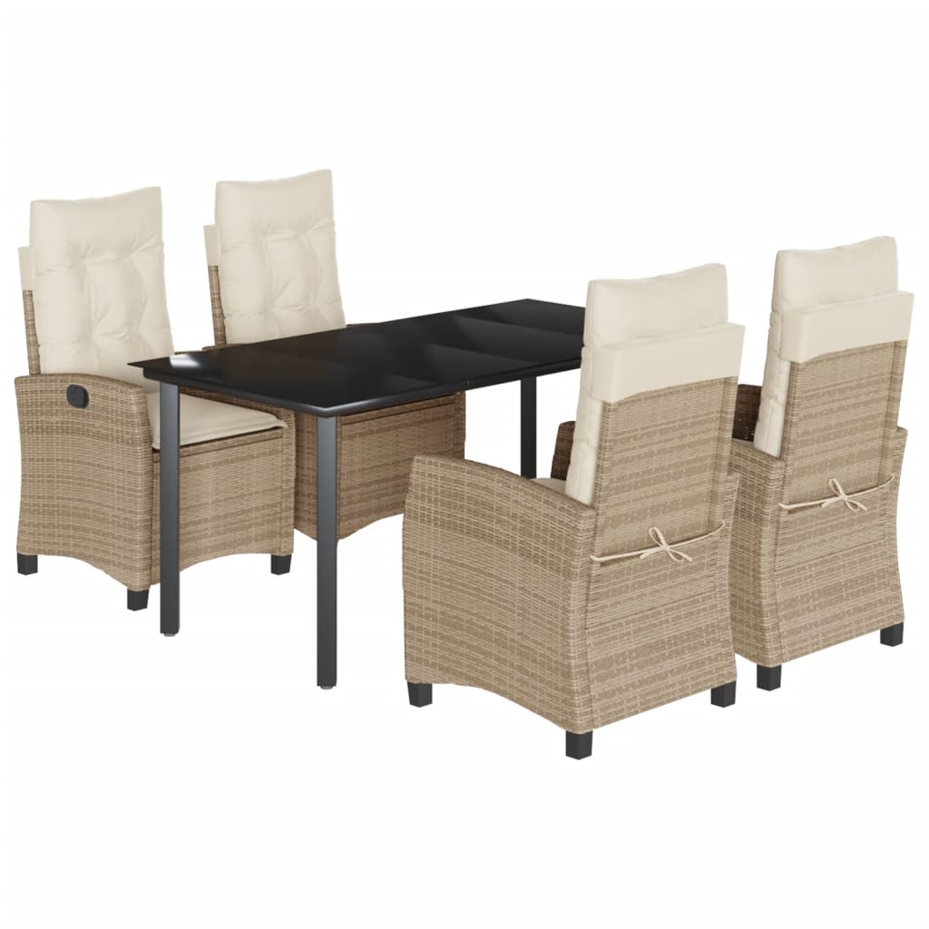 vidaXL 5-tlg. Garten-Essgruppe mit Kissen Beige Poly Rattan