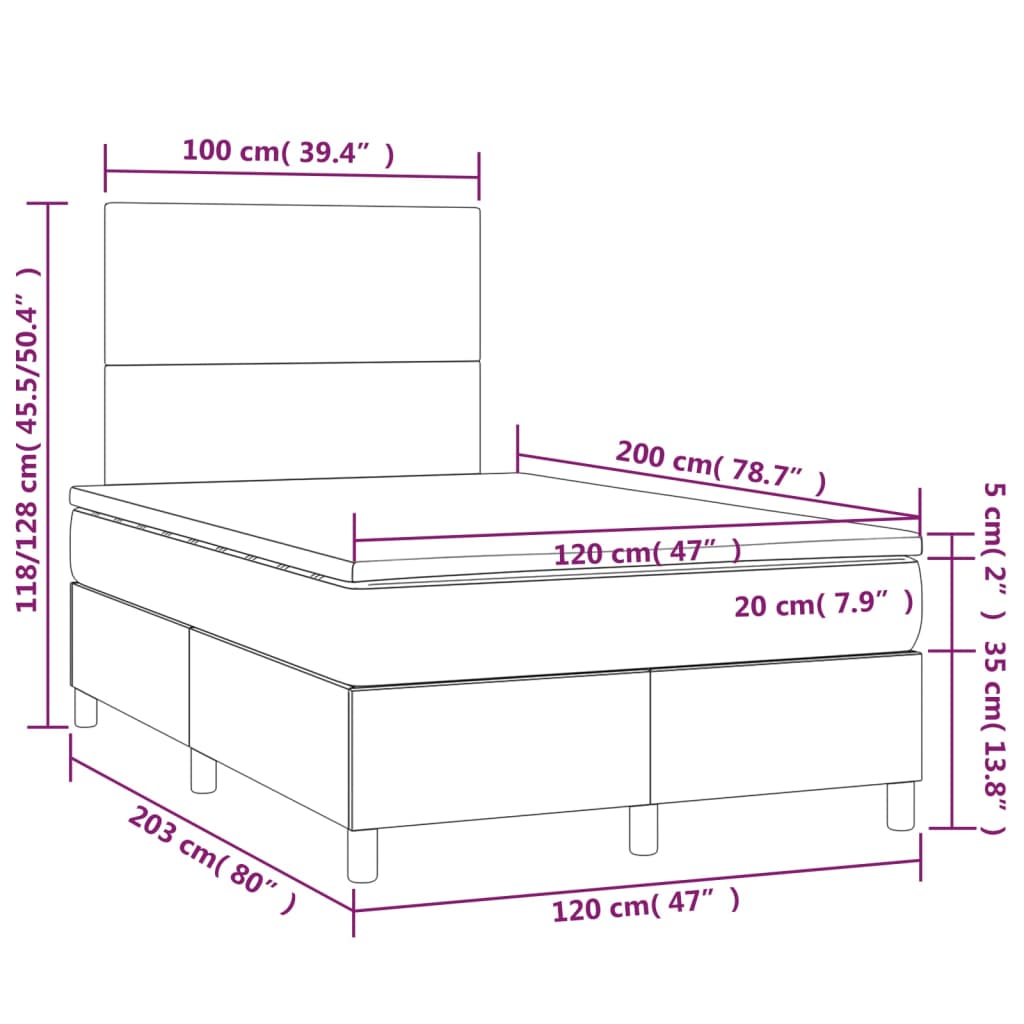 vidaXL Boxspringbett mit Matratze Blau 120x200 cm Stoff