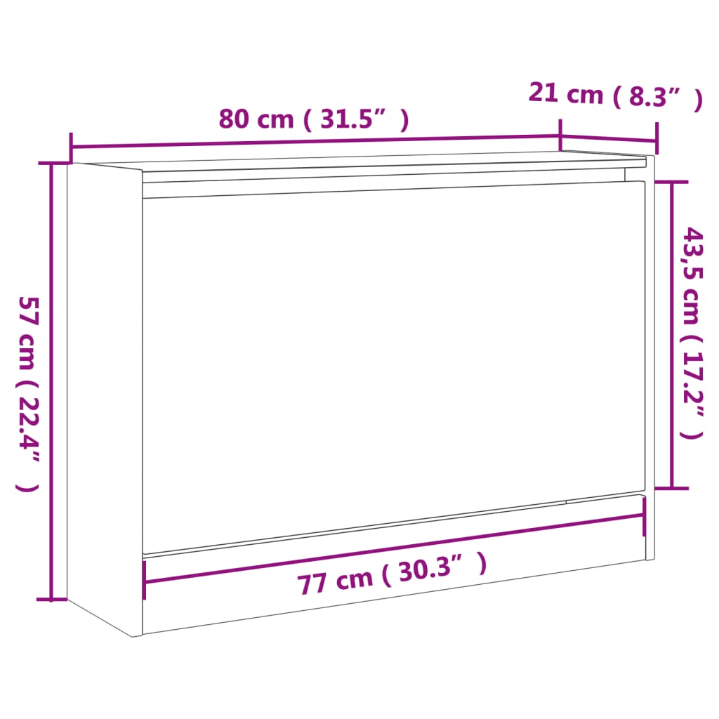 vidaXL Schuhschrank Räuchereiche 80x21x57 cm Holzwerkstoff