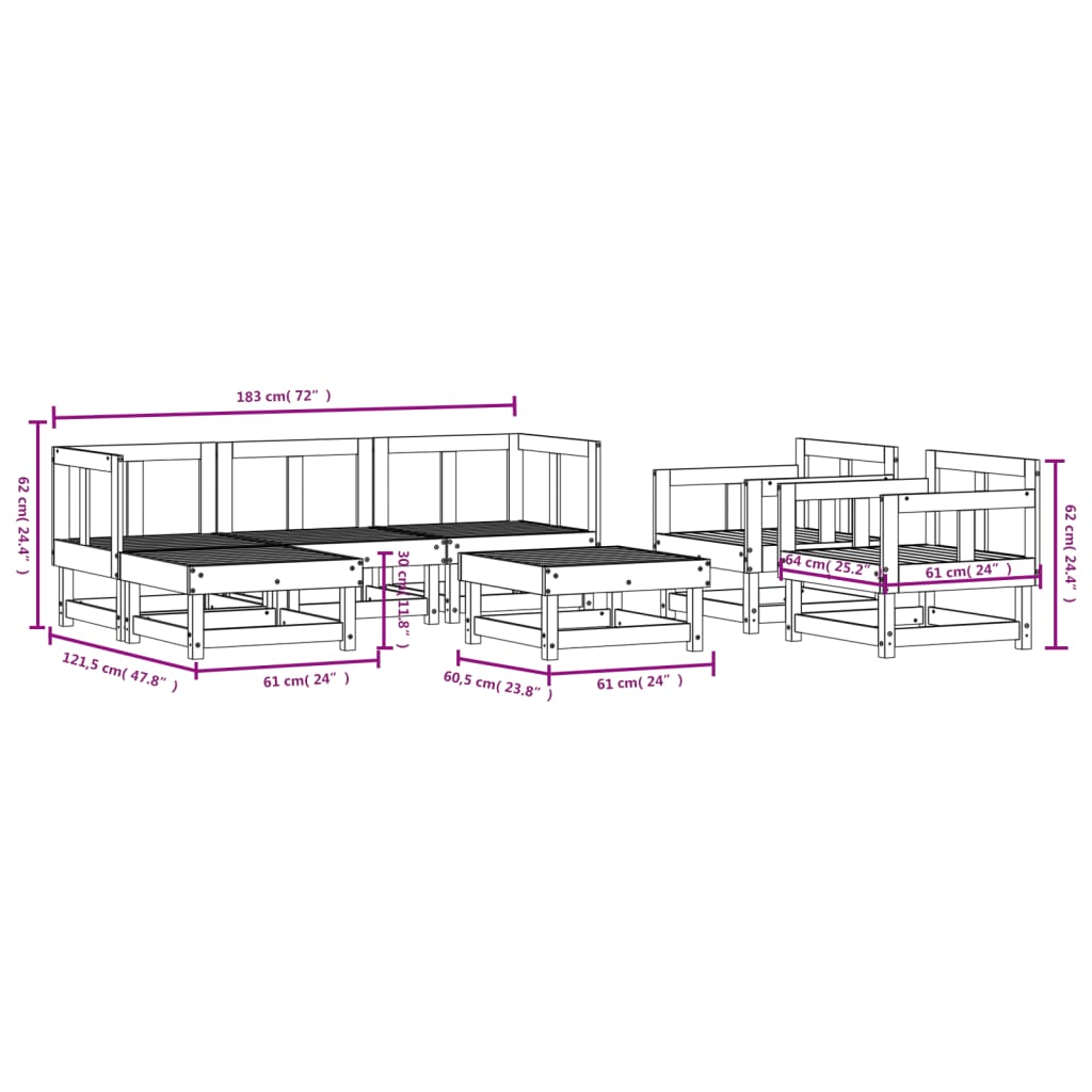 vidaXL 7-tlg. Garten-Lounge-Set Grau Massivholz Kiefer