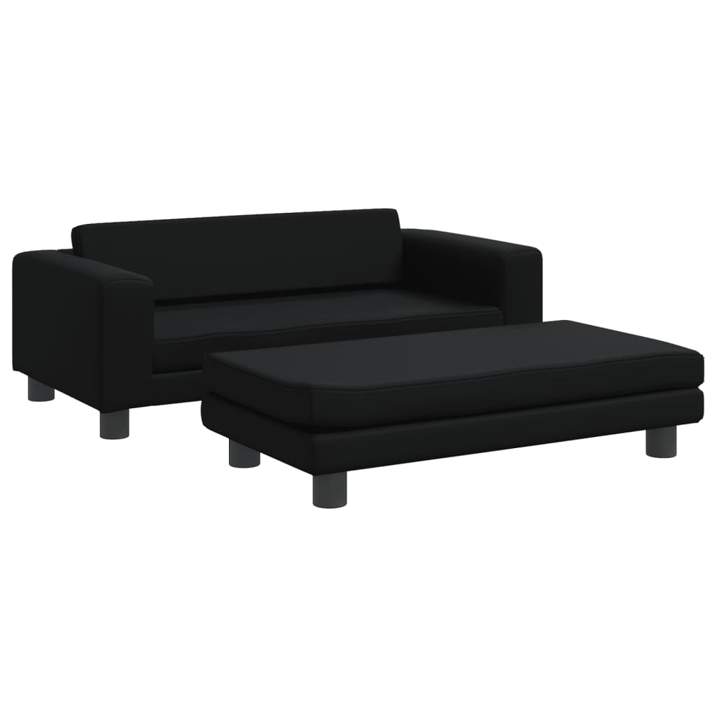 vidaXL Kindersofa mit Hocker Schwarz 100x50x30 cm Kunstleder